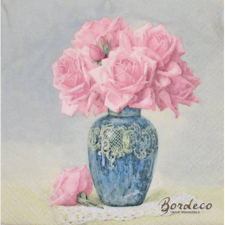 Serwetka do decoupage firmy SAGEN róże w wazonie 33x33cm